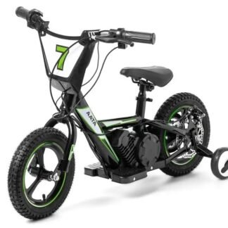 BICICLETA ELECTRICA 12" Y 24V CON RUEDINES Y CESTA, VERDE - 2-7 AÑOS - INDA694-AT